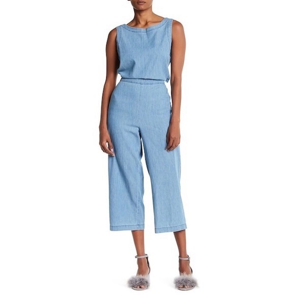 cupcakes & cashmere Pants - Cupcakes and Cashmere Hoffman Crop Chambray Denim Jumpsuit Jumper Romper Medium